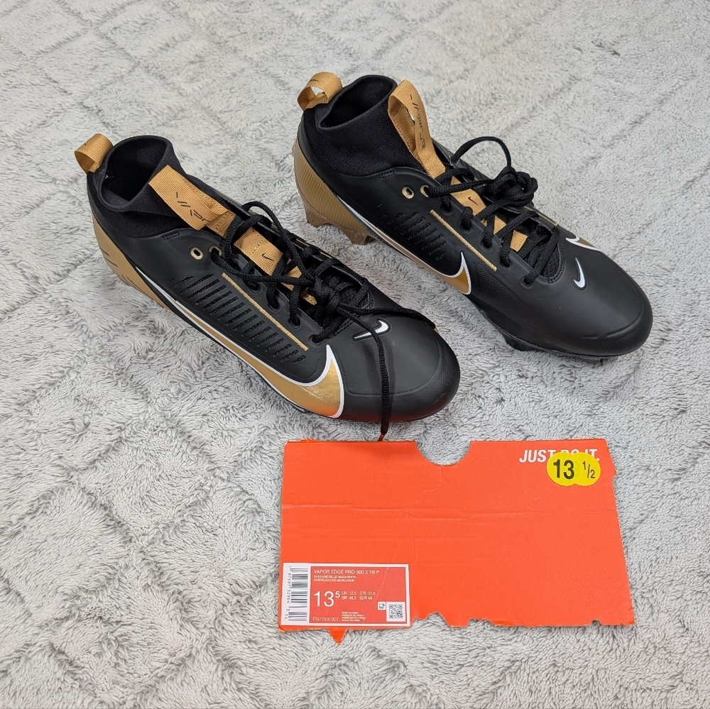 Nike Vapor Edge Pro 360 2 TB P Black Gold Football Cleats Mens 13.5 FN7759-007